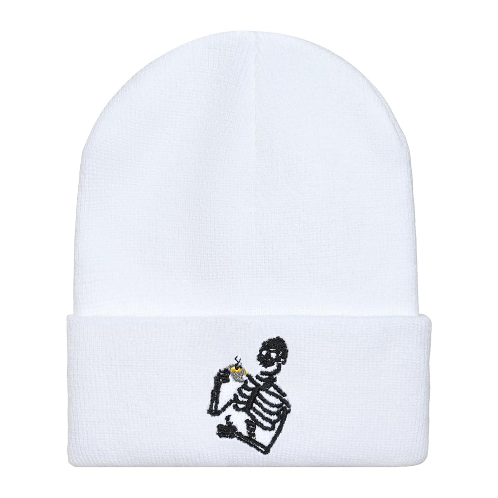 Embroidered Beanie for Men Women Stretch Knited Winter Hat Warm Cuffed Skeleton Hat Skull Cap