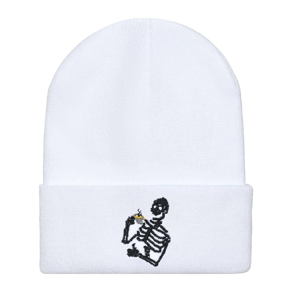 Embroidered Beanie for Men Women Stretch Knited Winter Hat Warm Cuffed Skeleton Hat Skull Cap