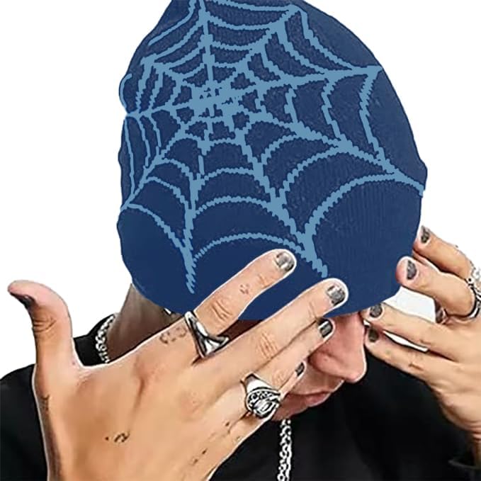Pooyikoi Y2K Gothic Spider Pattern Wool Acrylic Knitted Hat Women Beanie Winter Warm Beanies Men Casual Skullies Outdoor