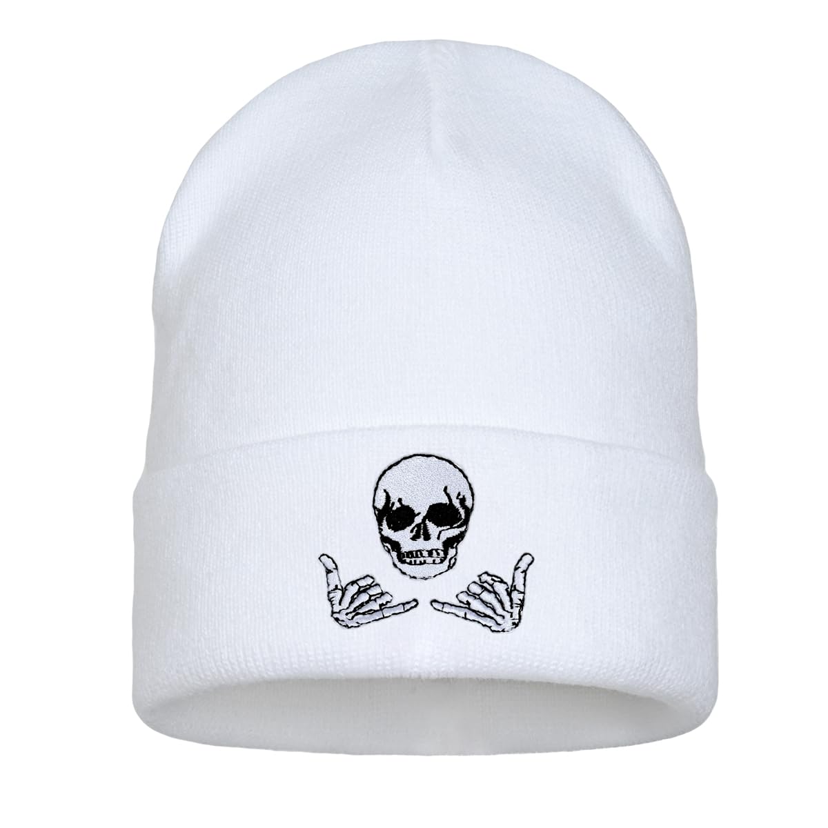 Embroidered Beanie for Men Women Stretch Knited Winter Hat Warm Cuffed Skeleton Hat Skull Cap