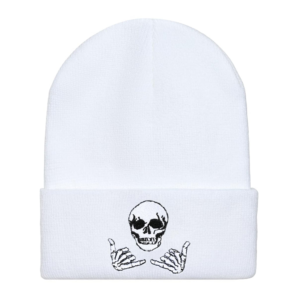 Embroidered Beanie for Men Women Stretch Knited Winter Hat Warm Cuffed Skeleton Hat Skull Cap