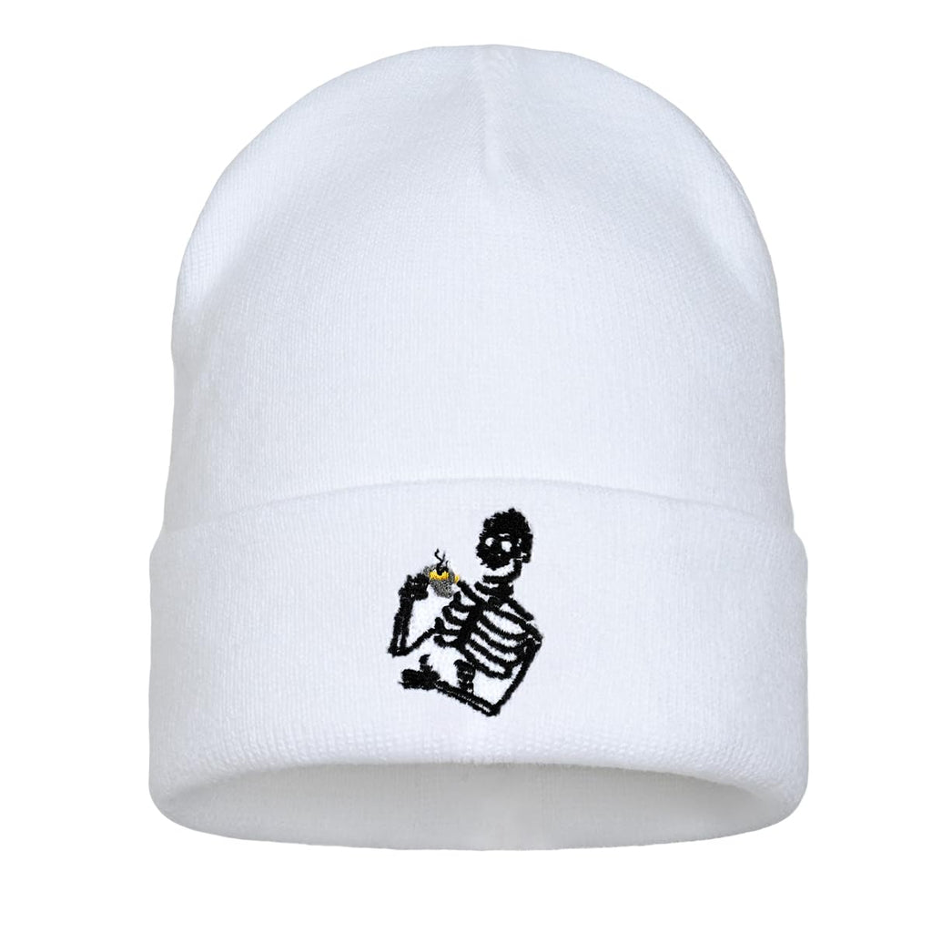 Embroidered Beanie for Men Women Stretch Knited Winter Hat Warm Cuffed Skeleton Hat Skull Cap