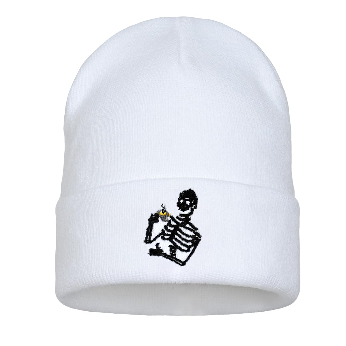 Embroidered Beanie for Men Women Stretch Knited Winter Hat Warm Cuffed Skeleton Hat Skull Cap