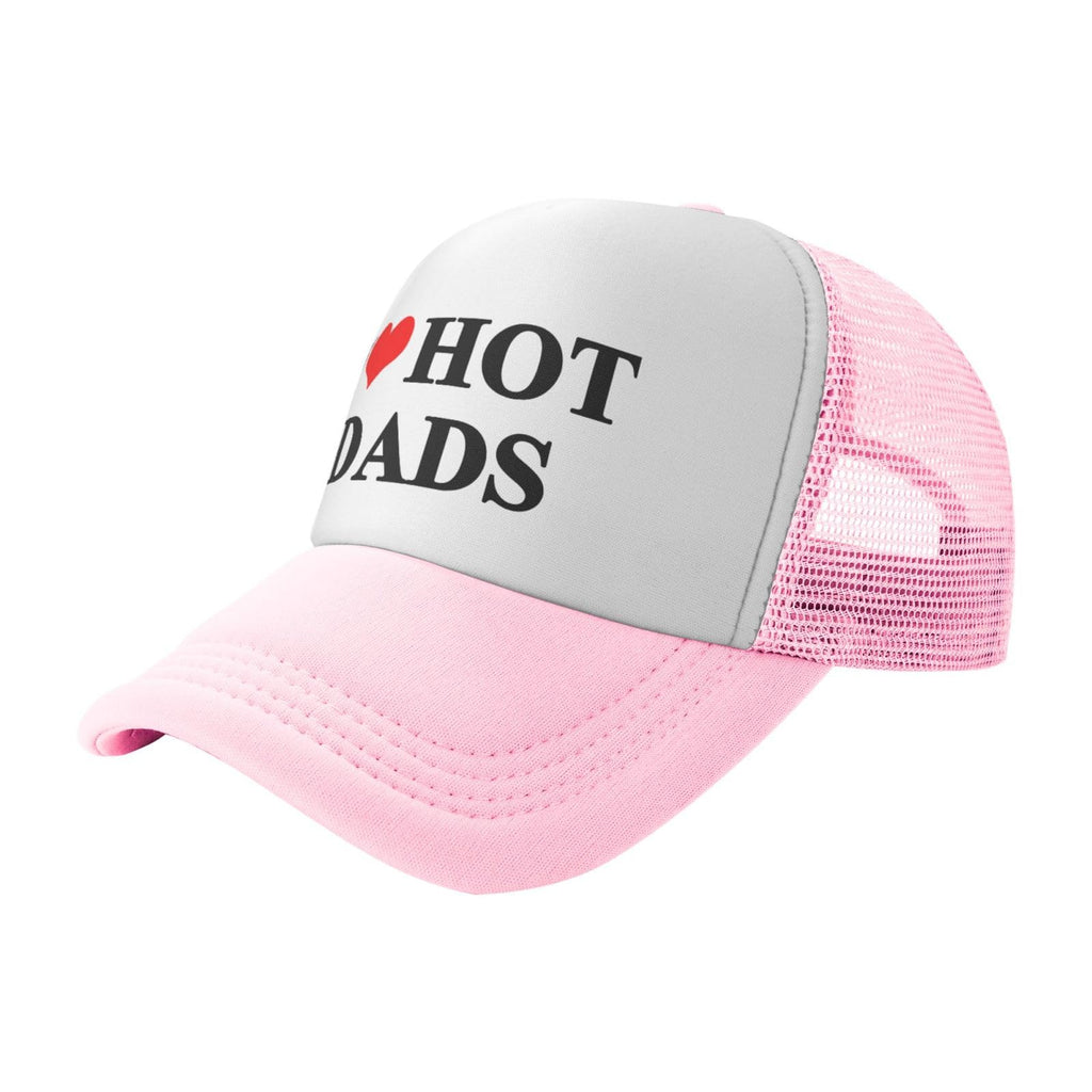I Love Heart Hot Dads Funny Gag Trucker Hat for Adult Humor