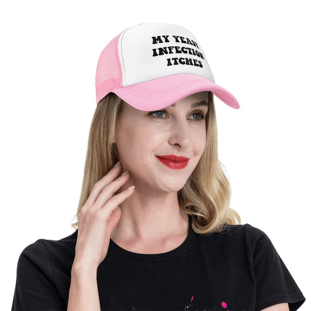 My Yeast Infection Itches Funny Gag Trucker Hat for Adult Humor Adjustable Mesh Sport Baseball Caps for Women Men Black