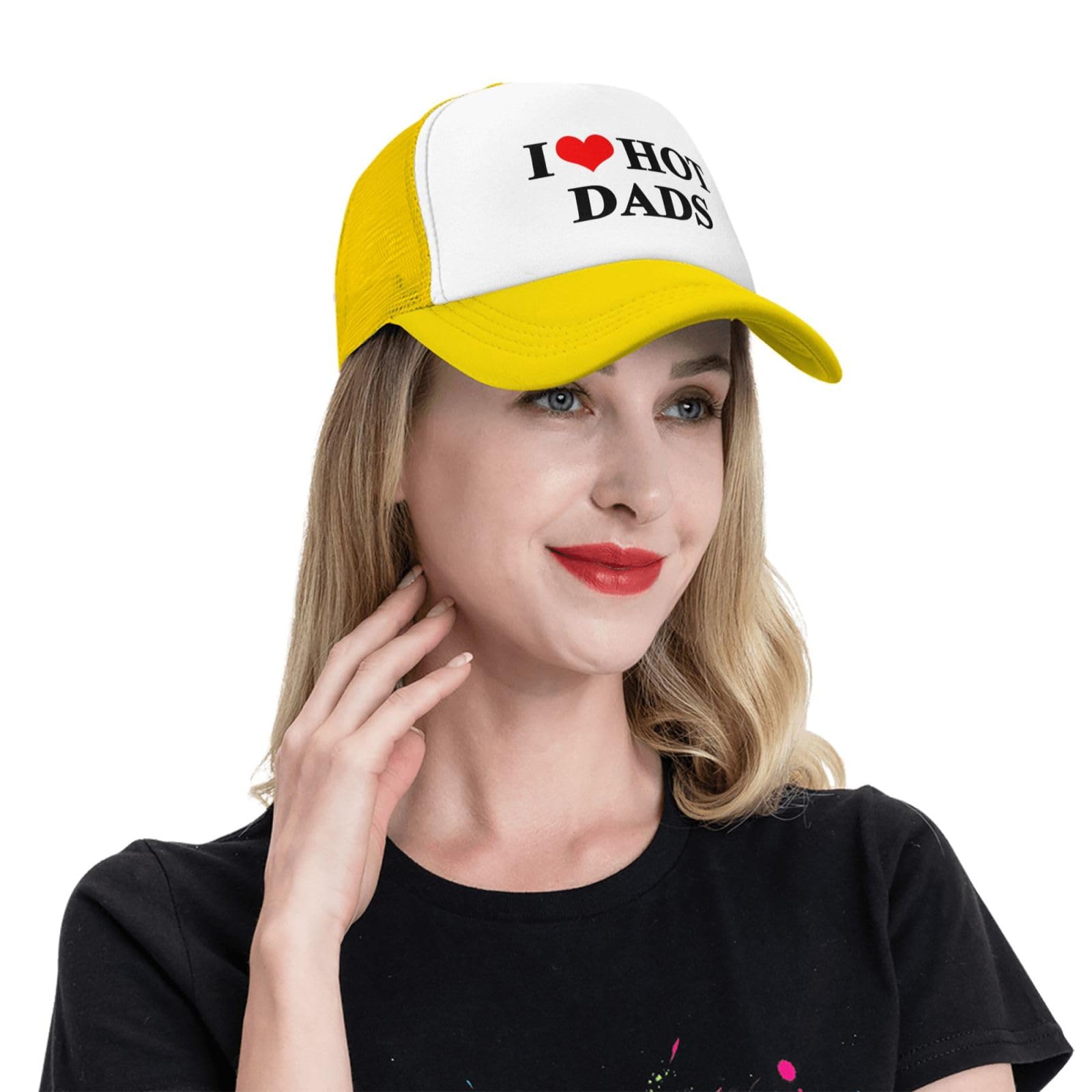 I Love Heart Hot Dads Funny Gag Trucker Hat for Adult Humor
