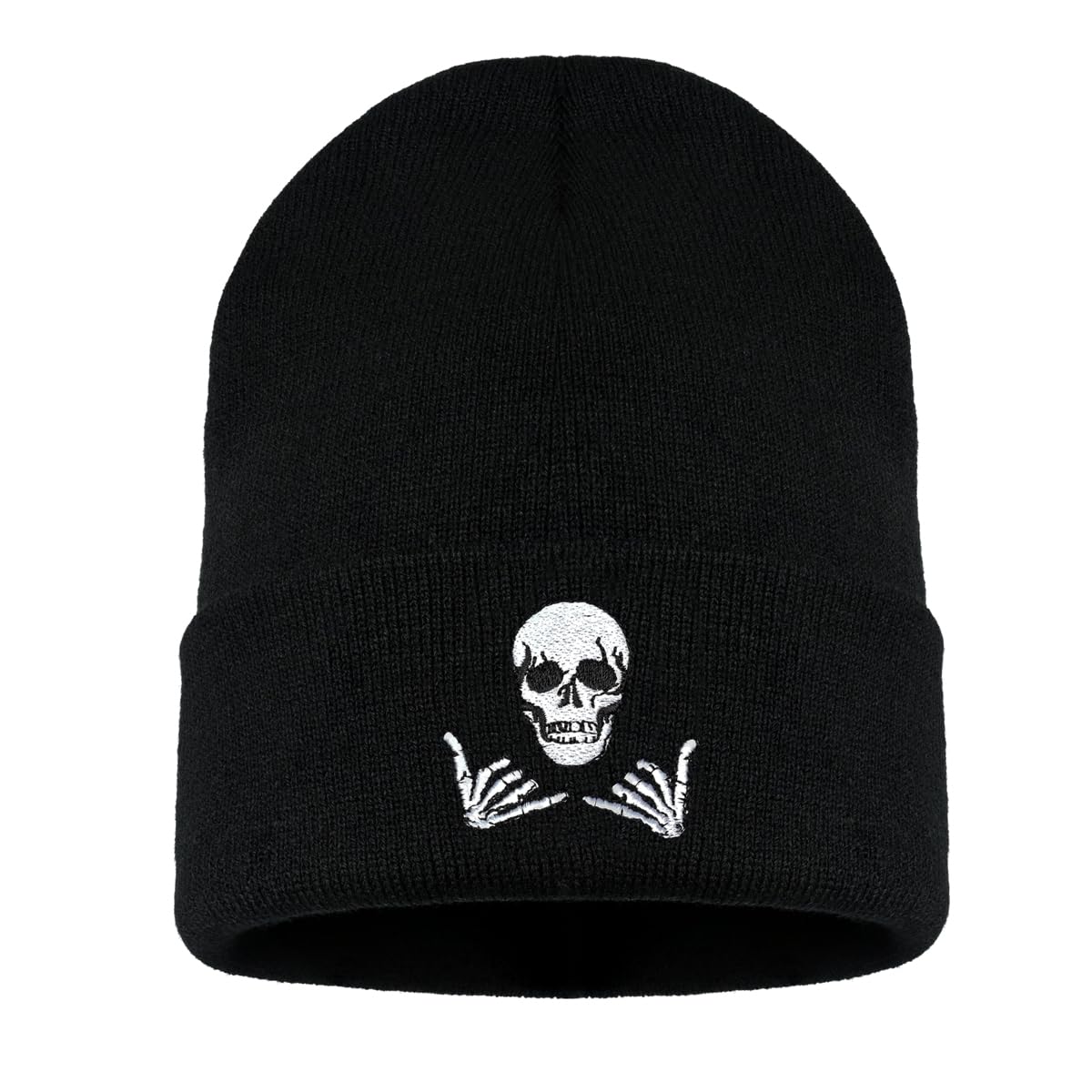 Embroidered Beanie for Men Women Stretch Knited Winter Hat Warm Cuffed Skeleton Hat Skull Cap