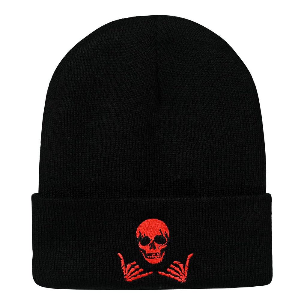 Embroidered Beanie for Men Women Stretch Knited Winter Hat Warm Cuffed Skeleton Hat Skull Cap
