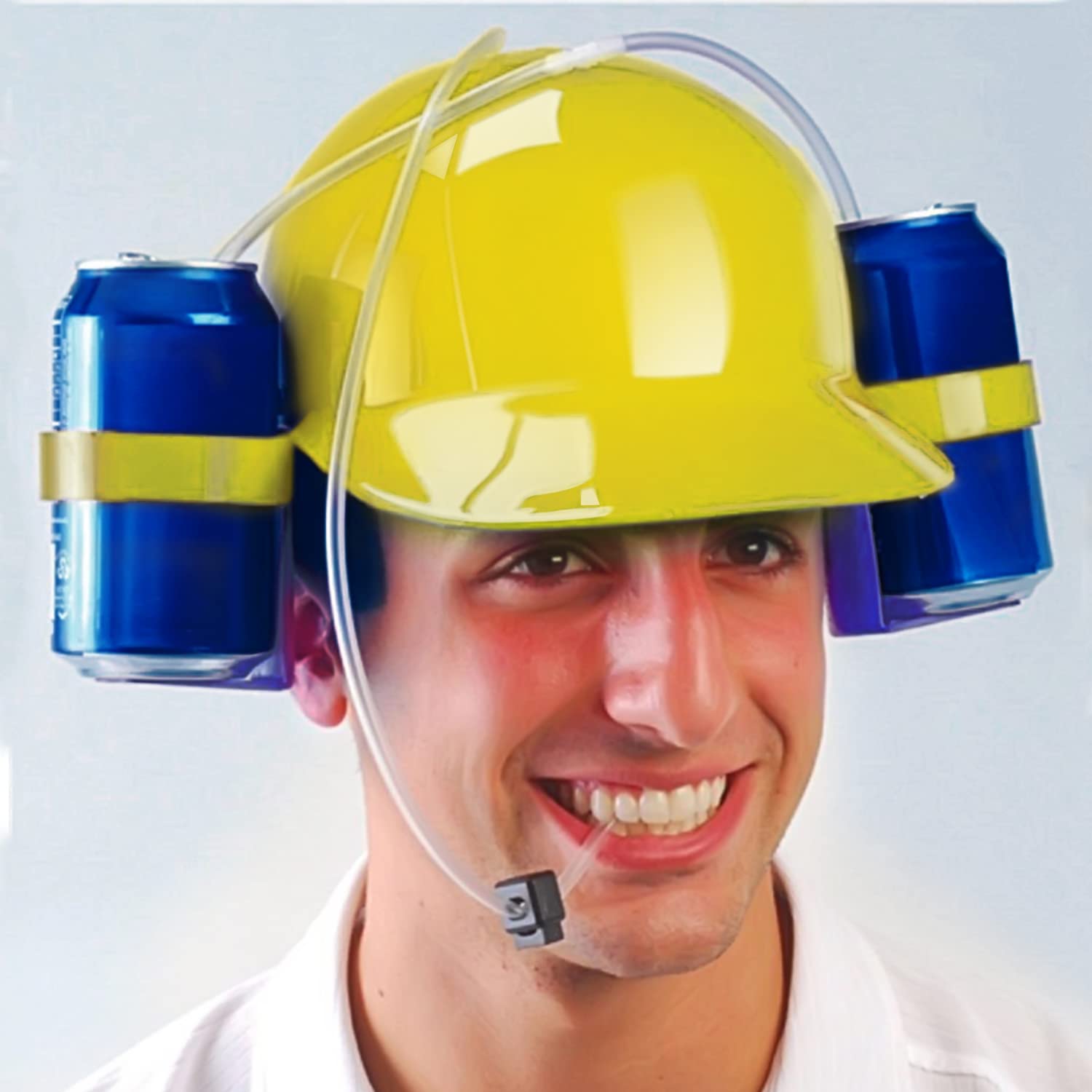 Novelty Place Drinking Helmet - Can Holder Drinker Hat Cap with Straw for Beer and Soda - Party Fun - Red/Yellow
