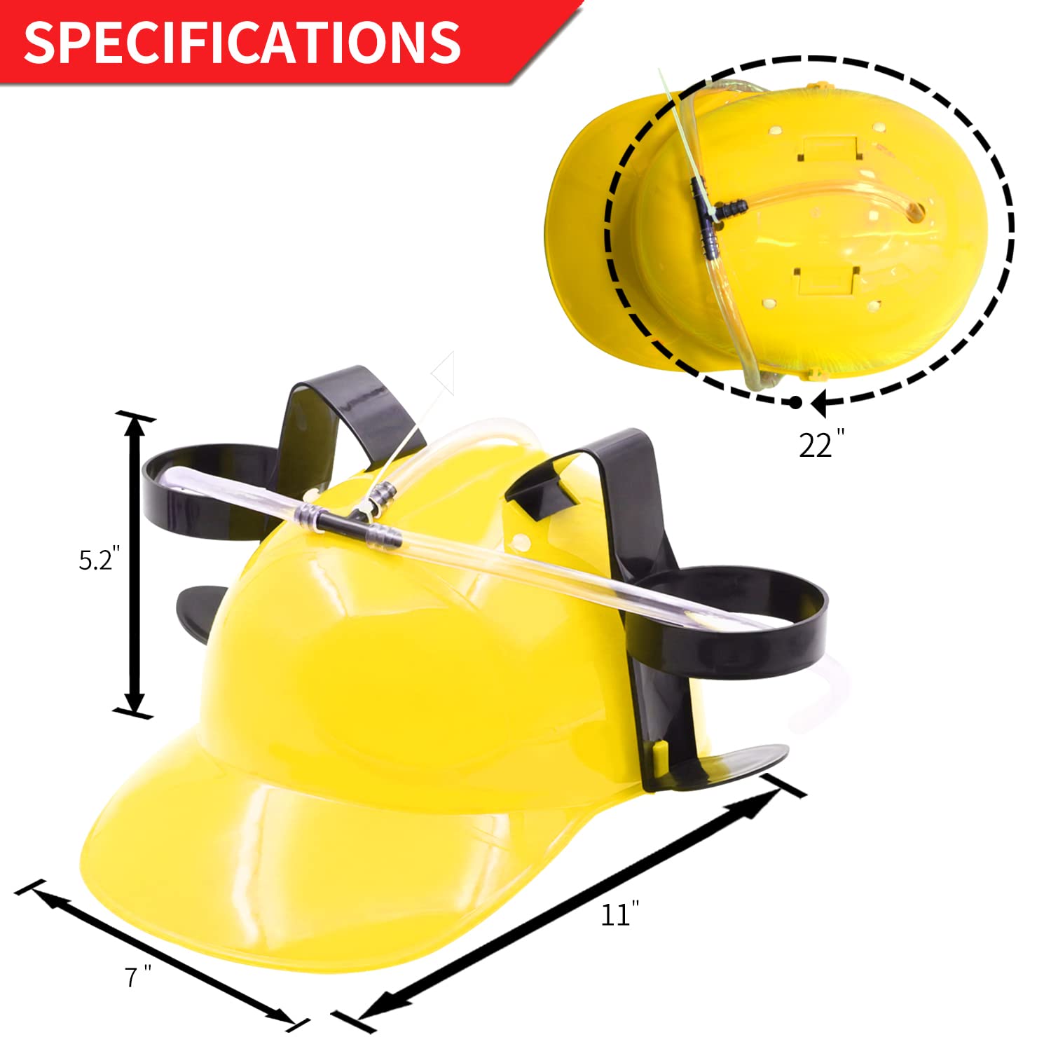 Novelty Place Drinking Helmet - Can Holder Drinker Hat Cap with Straw for Beer and Soda - Party Fun - Red/Yellow