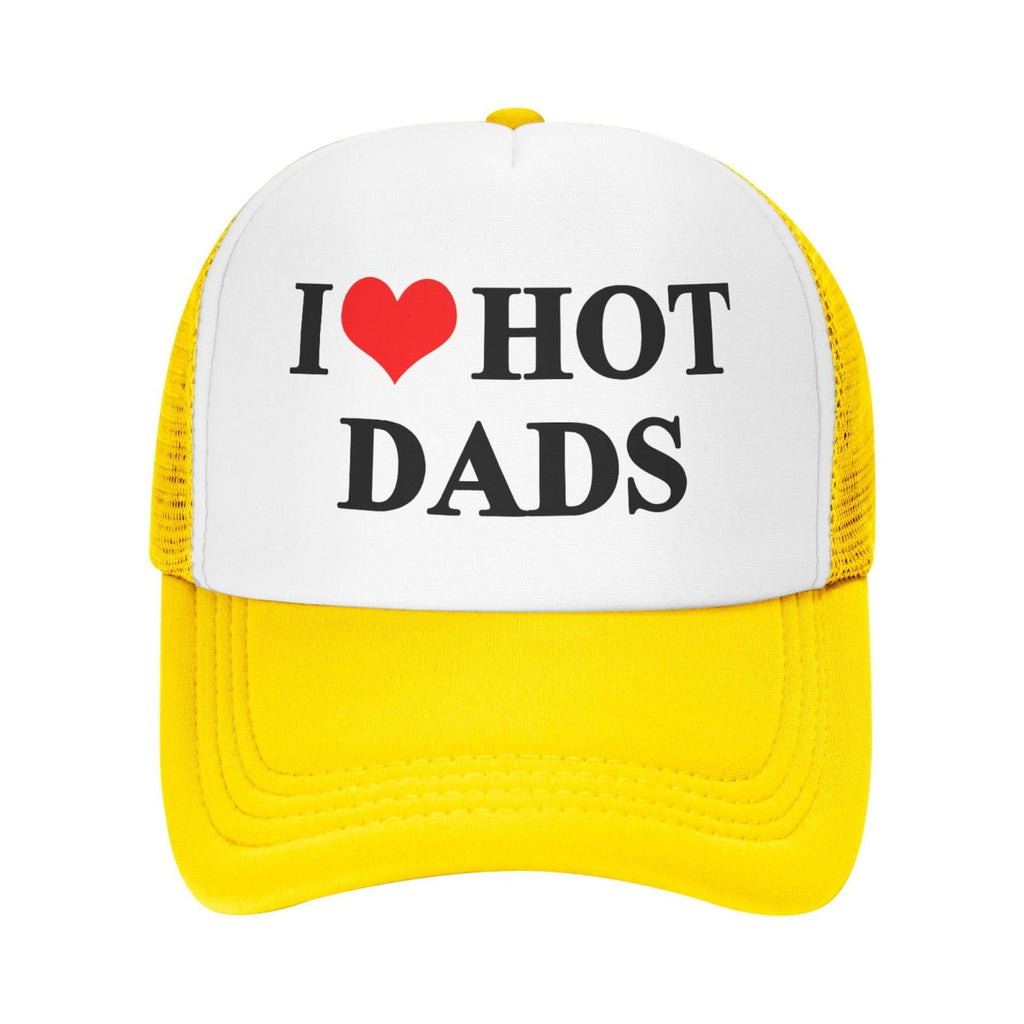 I Love Heart Hot Dads Funny Gag Trucker Hat for Adult Humor