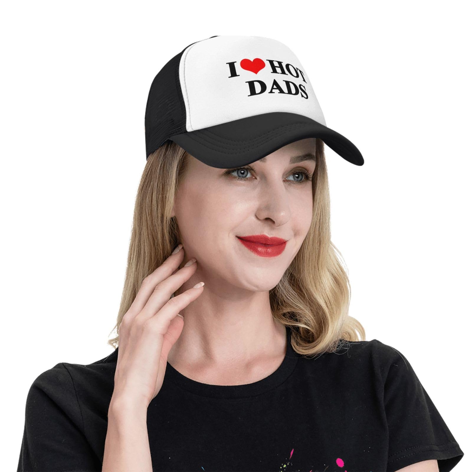 I Love Heart Hot Dads Funny Gag Trucker Hat for Adult Humor
