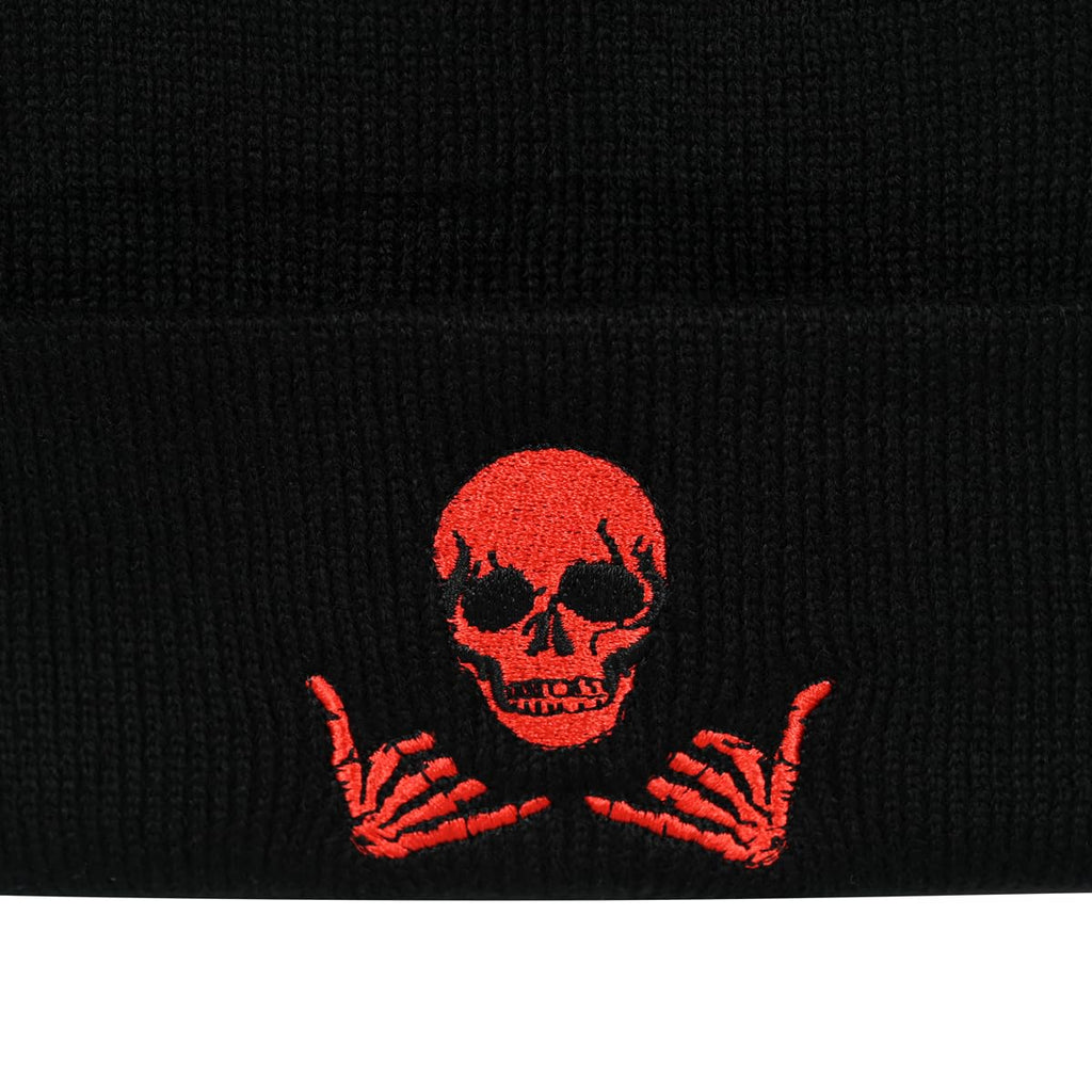 Embroidered Beanie for Men Women Stretch Knited Winter Hat Warm Cuffed Skeleton Hat Skull Cap