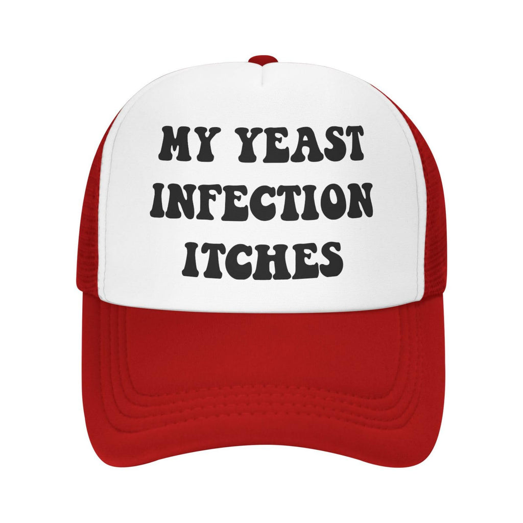 My Yeast Infection Itches Funny Gag Trucker Hat for Adult Humor Adjustable Mesh Sport Baseball Caps for Women Men Black
