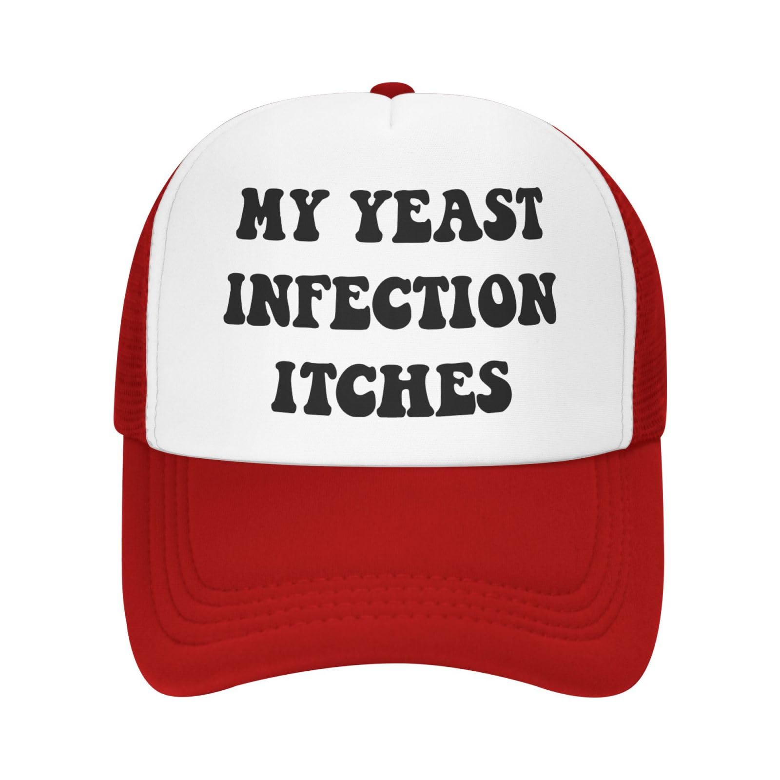 My Yeast Infection Itches Funny Gag Trucker Hat for Adult Humor Adjustable Mesh Sport Baseball Caps for Women Men Black