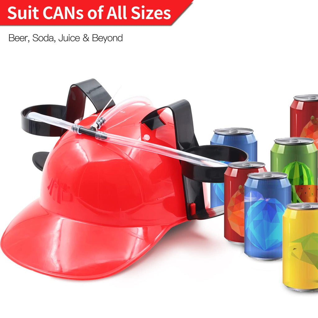 Novelty Place Drinking Helmet - Can Holder Drinker Hat Cap with Straw for Beer and Soda - Party Fun - Red/Yellow