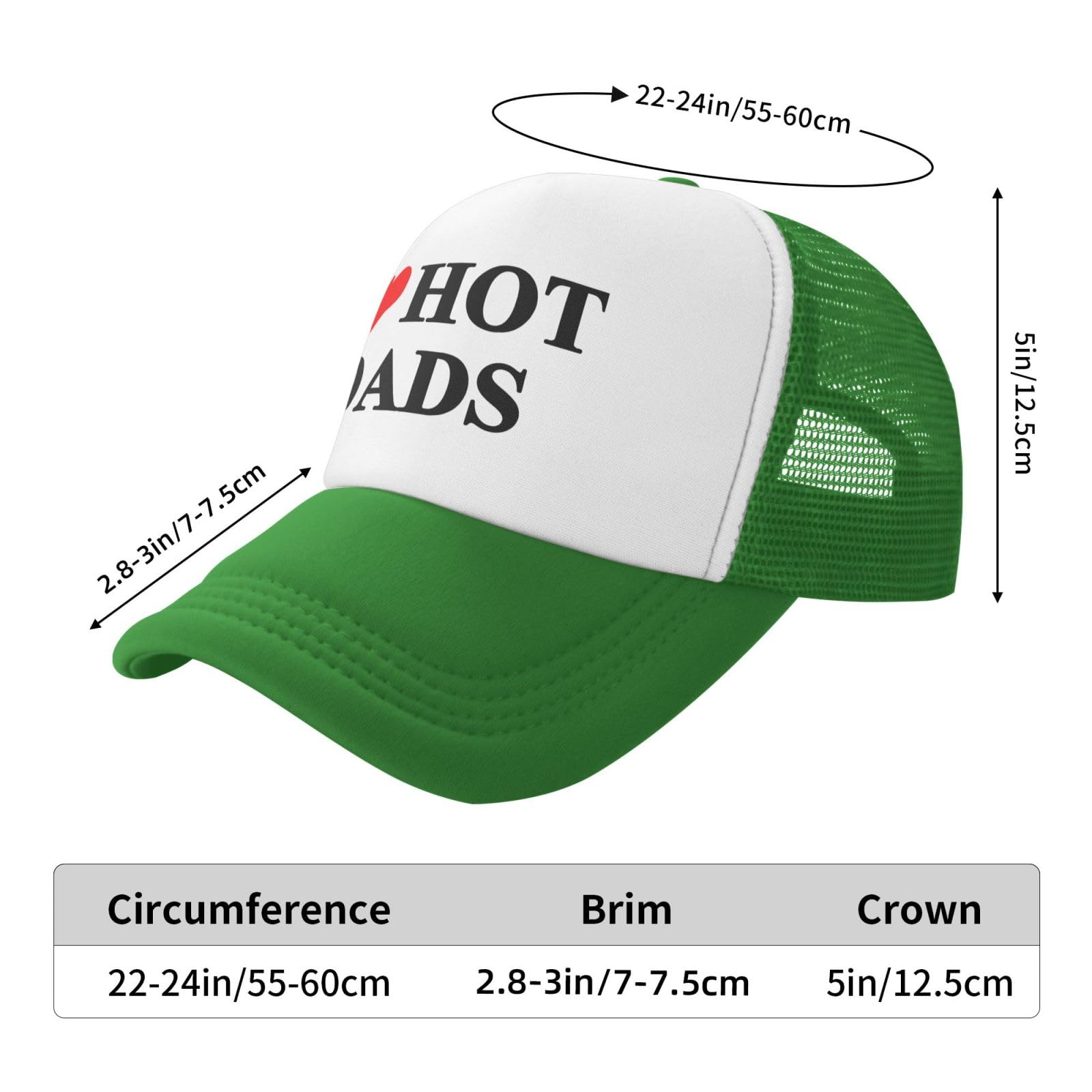 I Love Heart Hot Dads Funny Gag Trucker Hat for Adult Humor