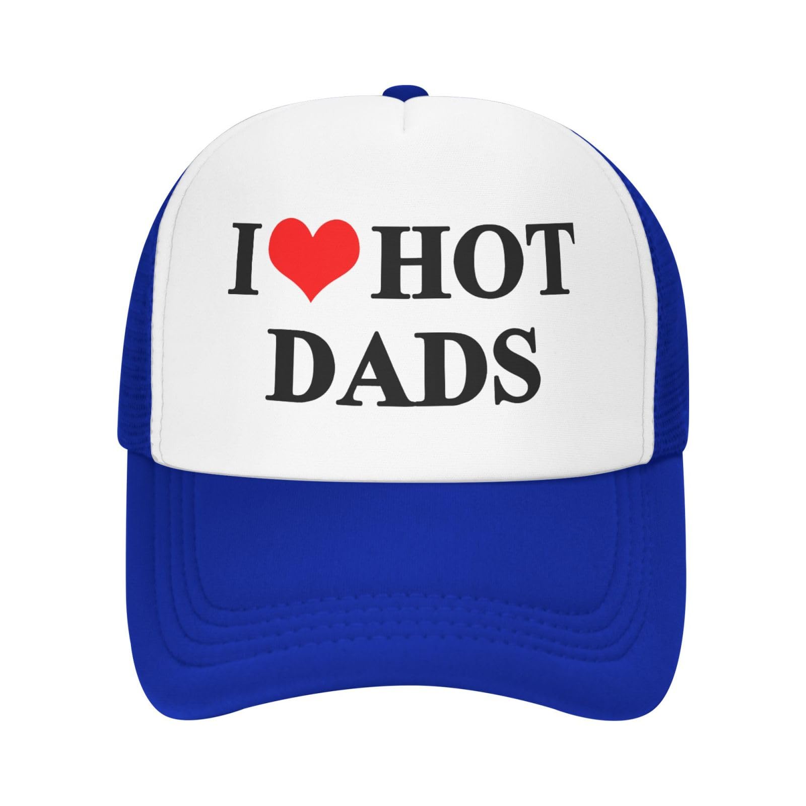 I Love Heart Hot Dads Funny Gag Trucker Hat for Adult Humor
