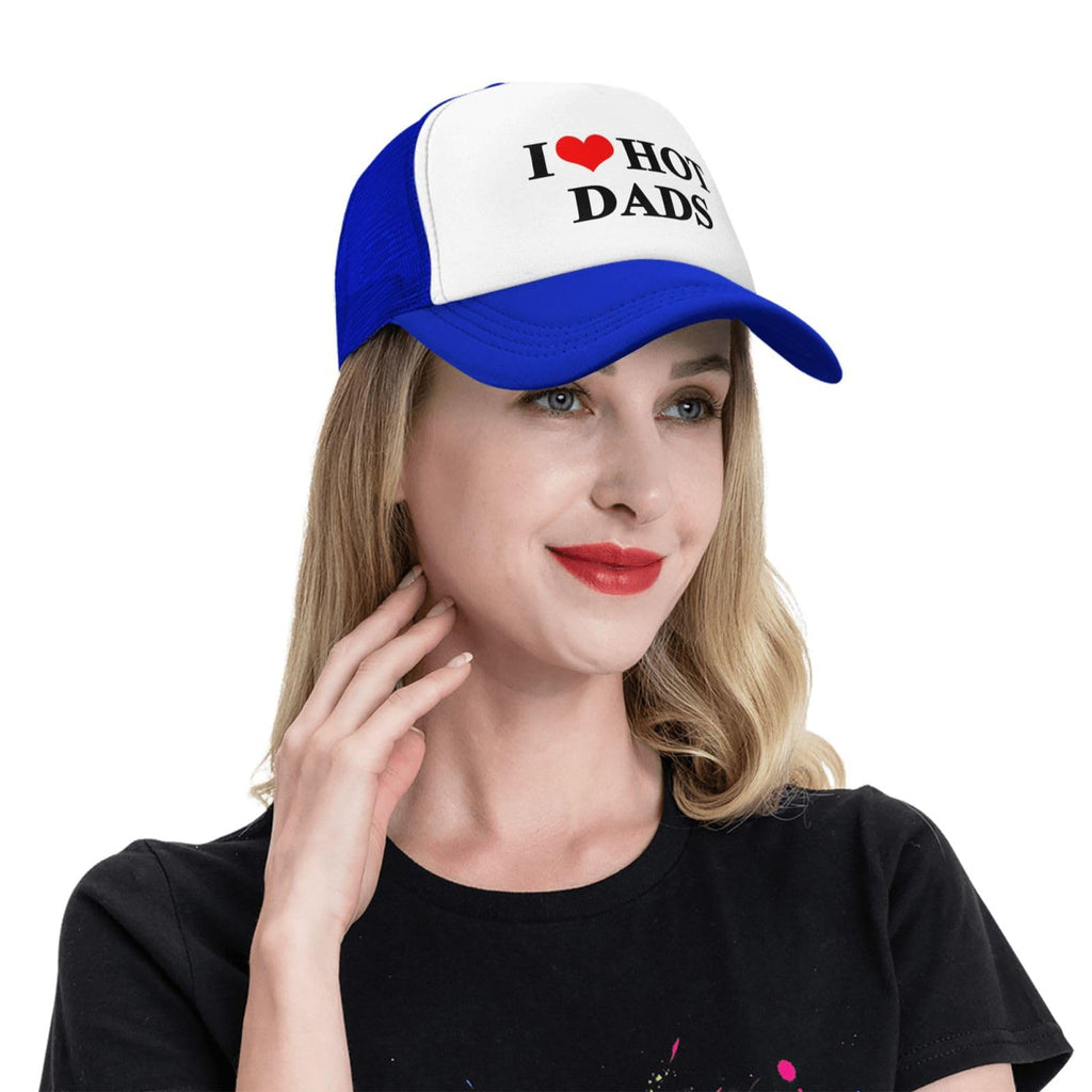 I Love Heart Hot Dads Funny Gag Trucker Hat for Adult Humor