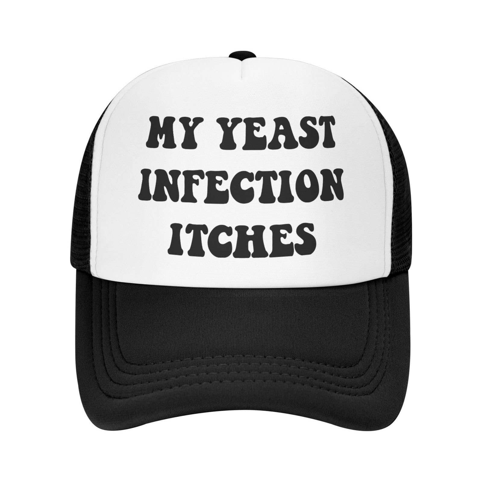 My Yeast Infection Itches Funny Gag Trucker Hat for Adult Humor Adjustable Mesh Sport Baseball Caps for Women Men Black