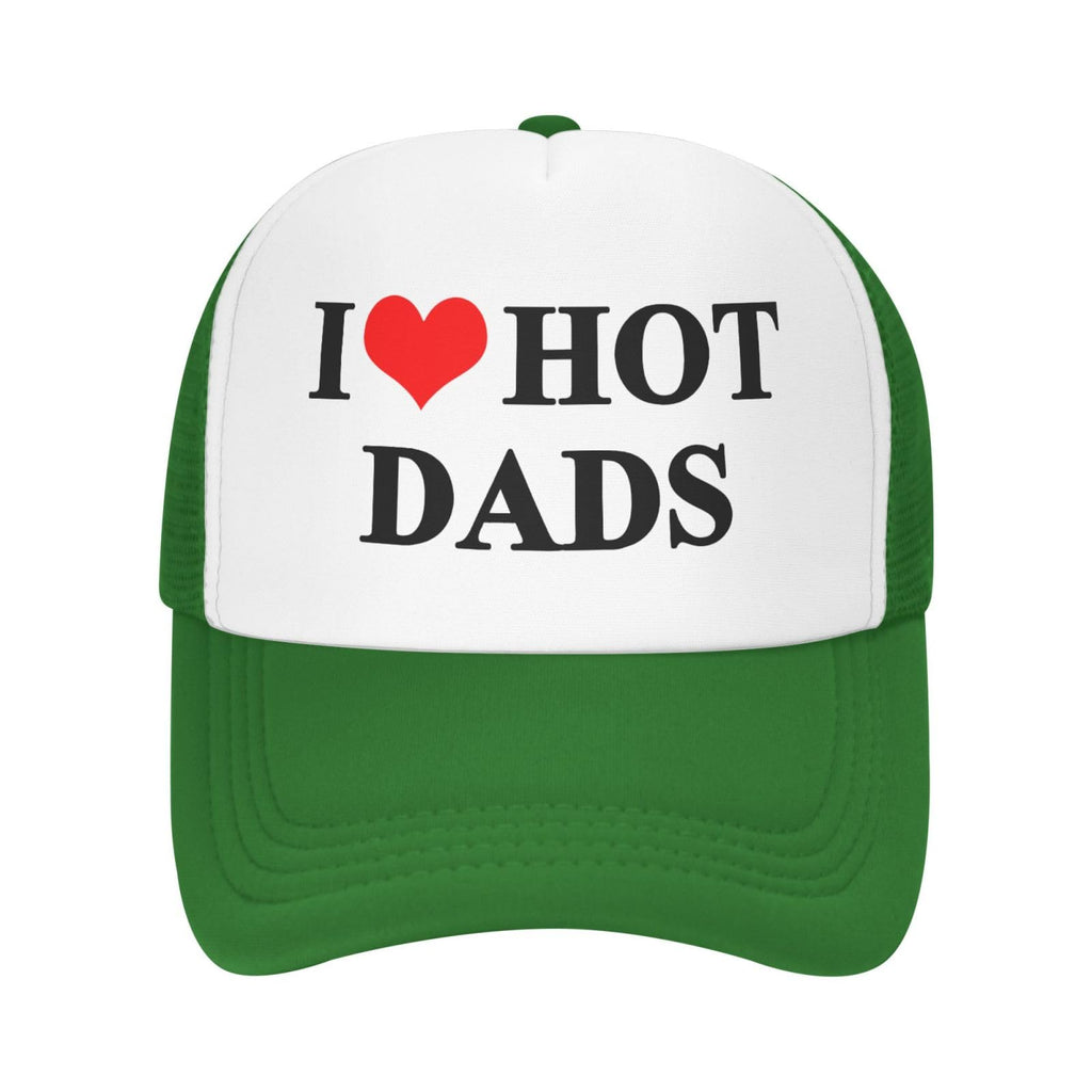 I Love Heart Hot Dads Funny Gag Trucker Hat for Adult Humor