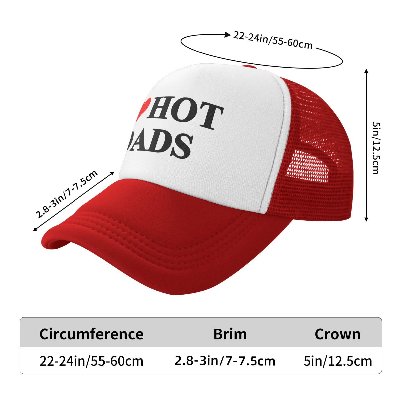 I Love Heart Hot Dads Funny Gag Trucker Hat for Adult Humor