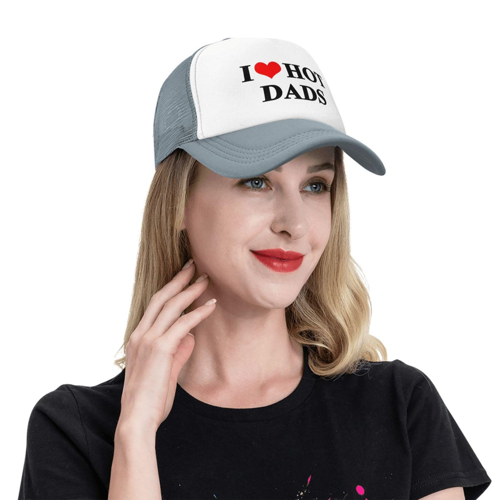 I Love Heart Hot Dads Funny Gag Trucker Hat for Adult Humor