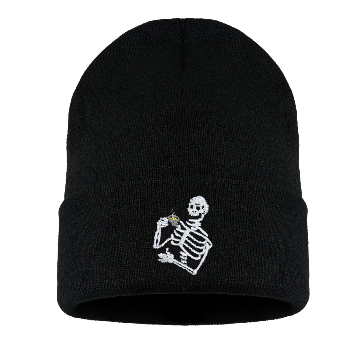 Embroidered Beanie for Men Women Stretch Knited Winter Hat Warm Cuffed Skeleton Hat Skull Cap