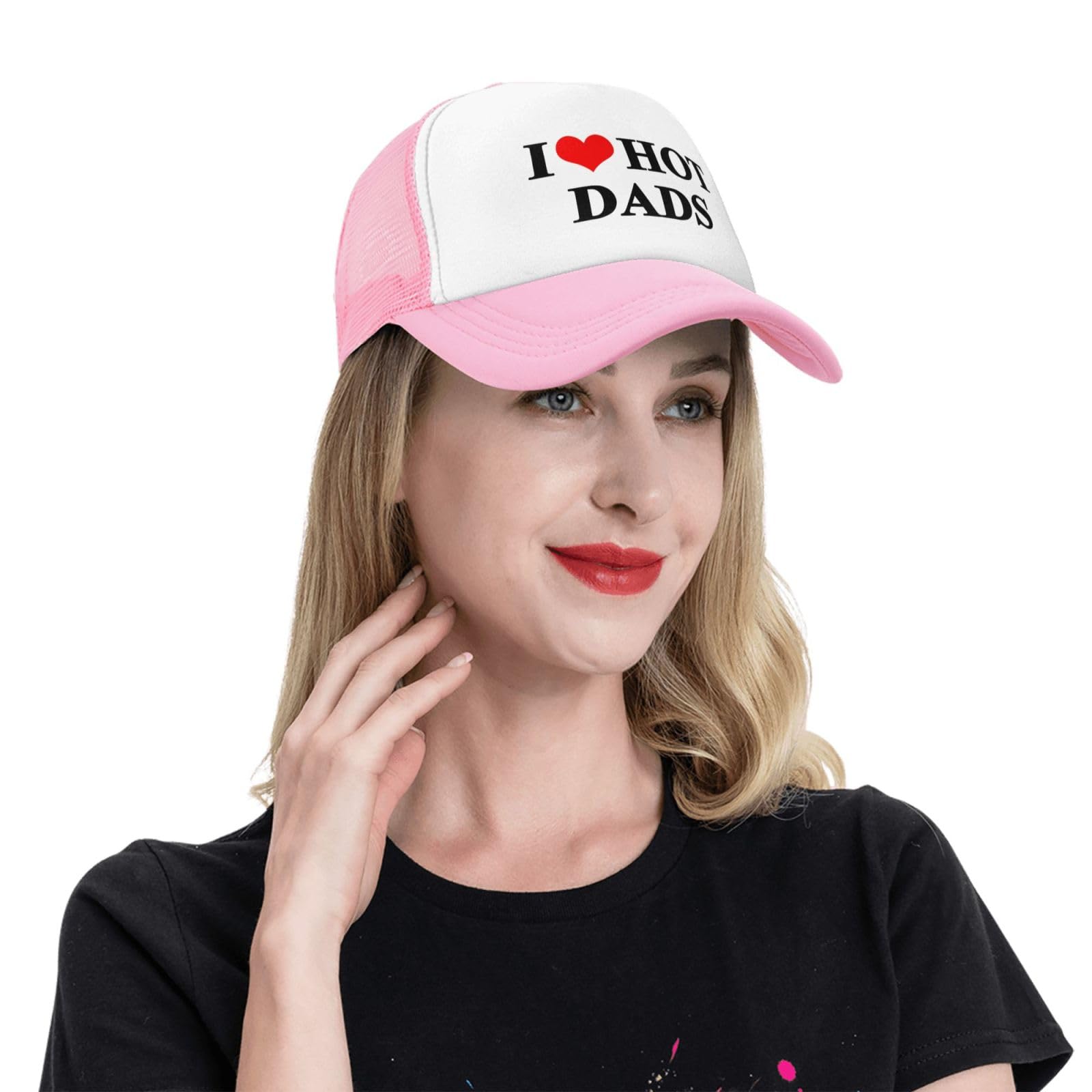 I Love Heart Hot Dads Funny Gag Trucker Hat for Adult Humor