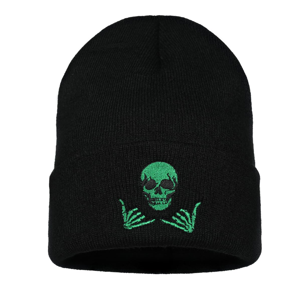 Embroidered Beanie for Men Women Stretch Knited Winter Hat Warm Cuffed Skeleton Hat Skull Cap