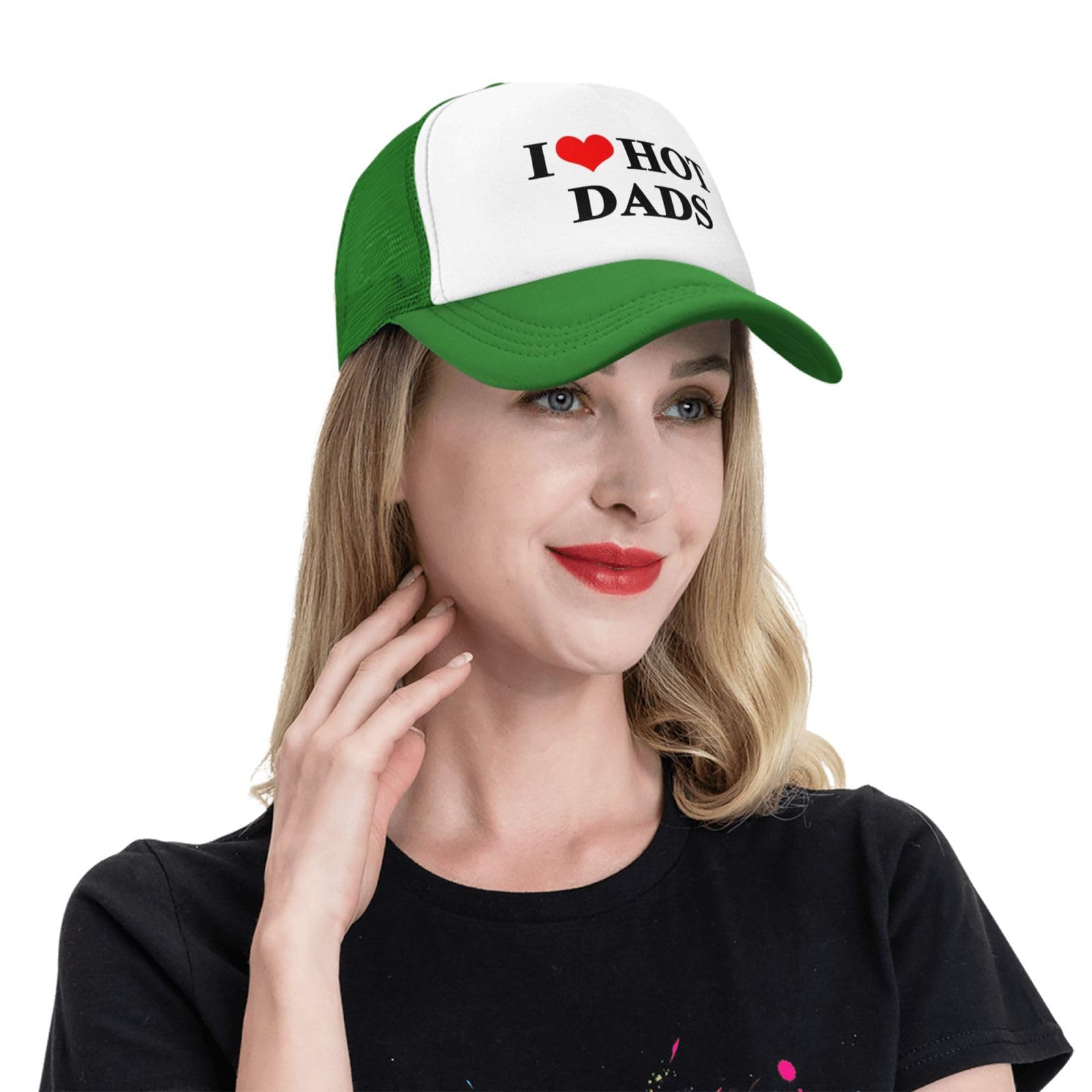 I Love Heart Hot Dads Funny Gag Trucker Hat for Adult Humor
