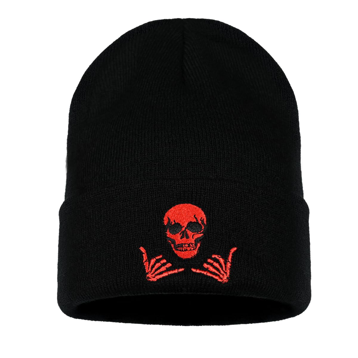 Embroidered Beanie for Men Women Stretch Knited Winter Hat Warm Cuffed Skeleton Hat Skull Cap