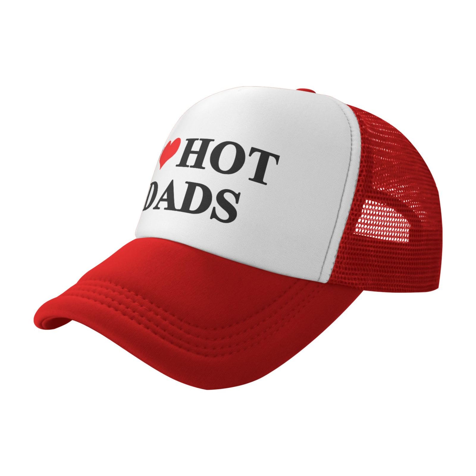 I Love Heart Hot Dads Funny Gag Trucker Hat for Adult Humor