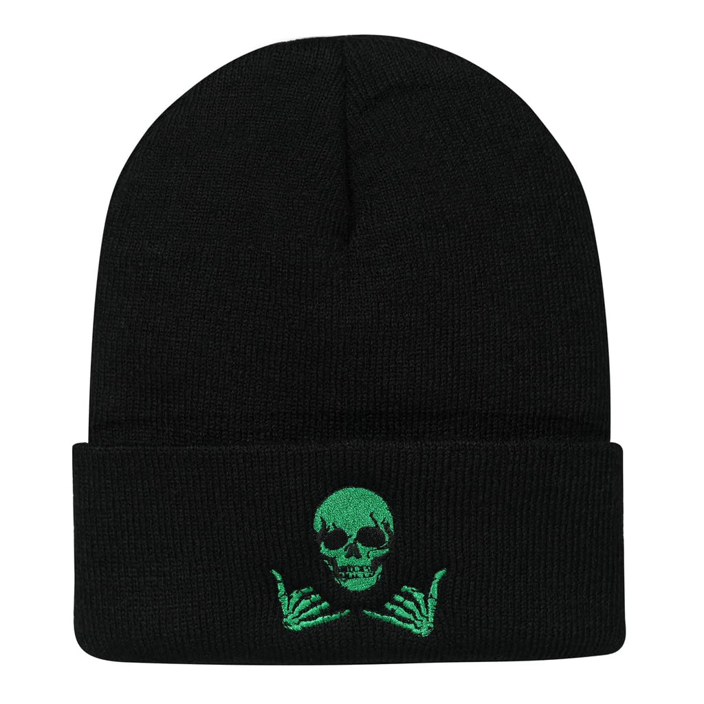 Embroidered Beanie for Men Women Stretch Knited Winter Hat Warm Cuffed Skeleton Hat Skull Cap