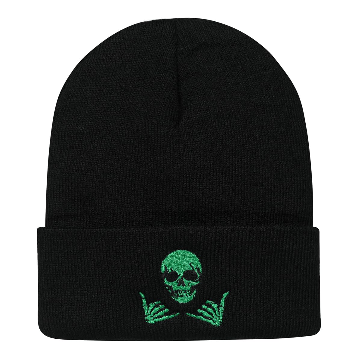 Embroidered Beanie for Men Women Stretch Knited Winter Hat Warm Cuffed Skeleton Hat Skull Cap