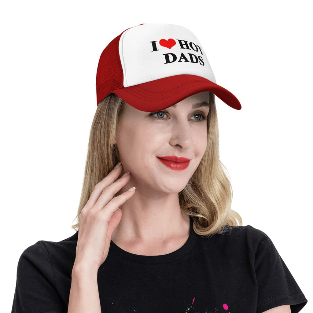 I Love Heart Hot Dads Funny Gag Trucker Hat for Adult Humor