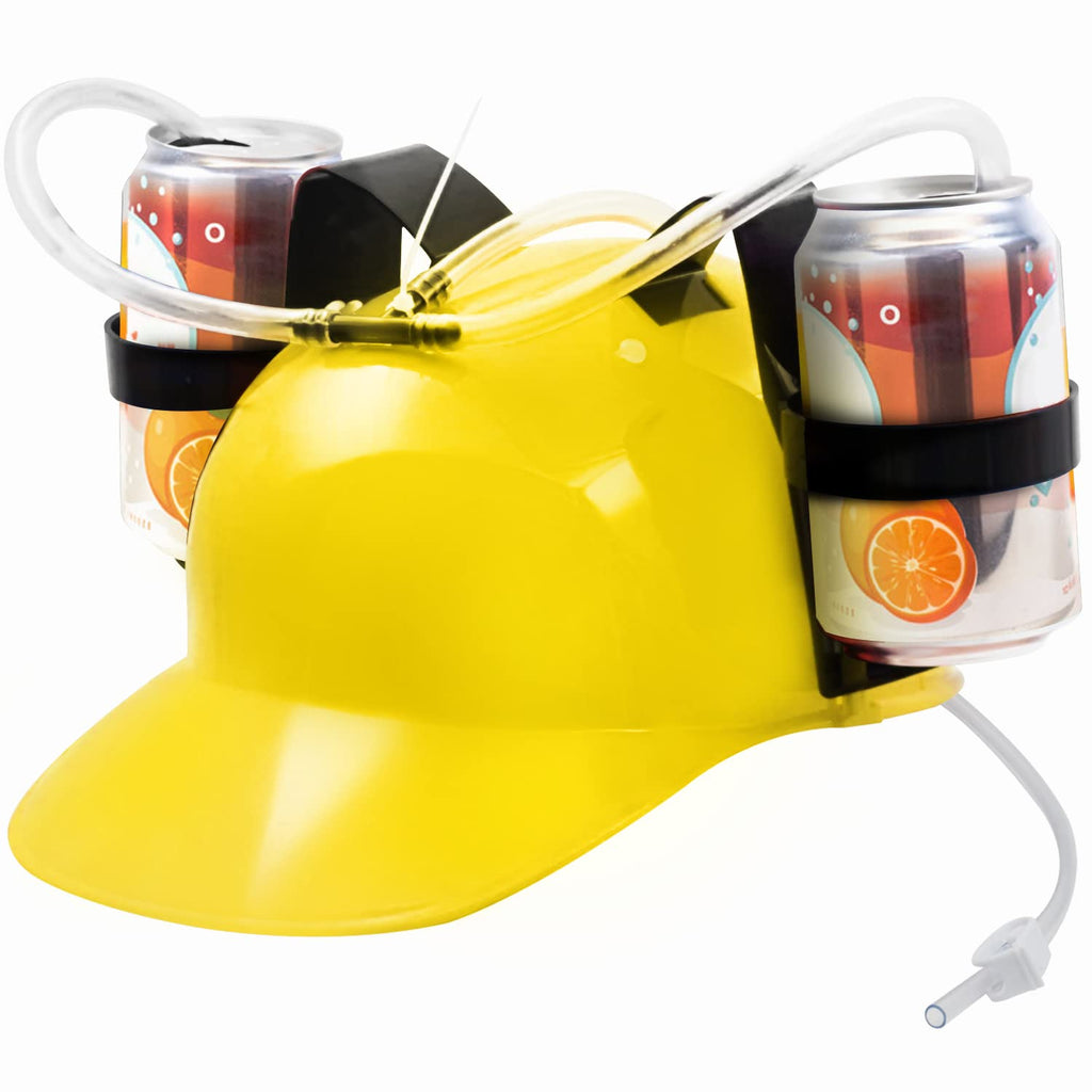 Novelty Place Drinking Helmet - Can Holder Drinker Hat Cap with Straw for Beer and Soda - Party Fun - Red/Yellow