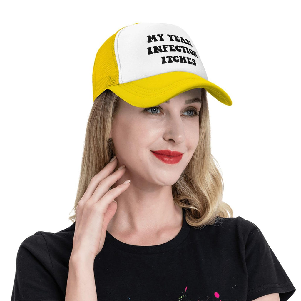 My Yeast Infection Itches Funny Gag Trucker Hat for Adult Humor Adjustable Mesh Sport Baseball Caps for Women Men Black