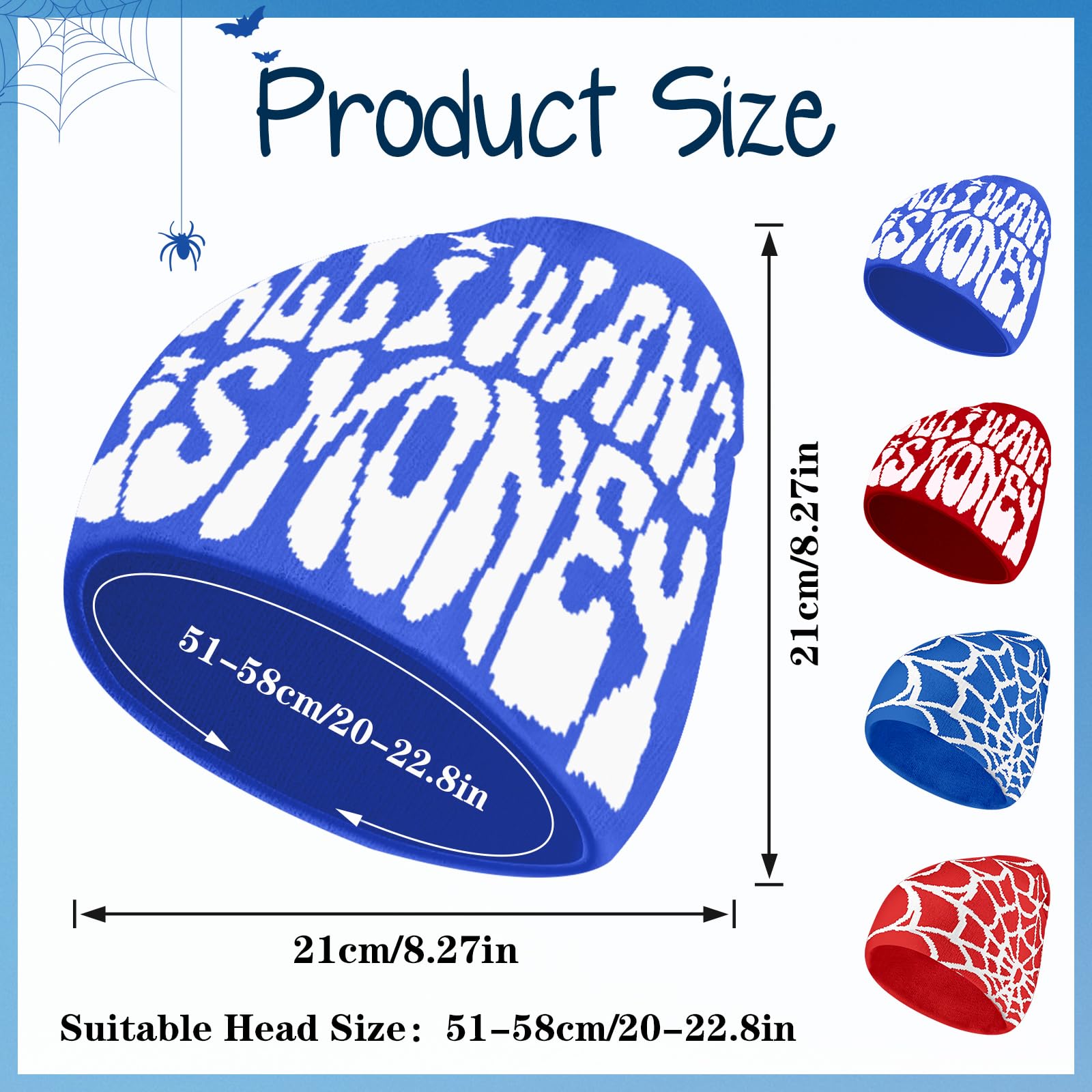 4Pcs Y2k Beanies Spider Web Pattern Acrylic Knitted Hats Casual Streetwear Beanies for Women Man Winter Outdoor