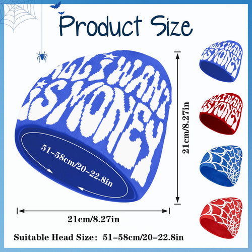 4Pcs Y2k Beanies Spider Web Pattern Acrylic Knitted Hats Casual Streetwear Beanies for Women Man Winter Outdoor