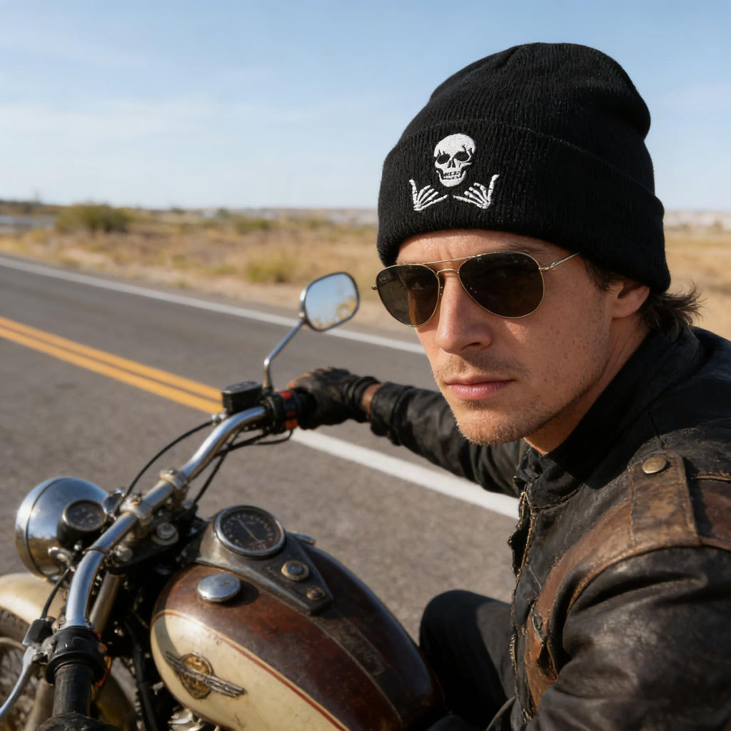 Embroidered Beanie for Men Women Stretch Knited Winter Hat Warm Cuffed Skeleton Hat Skull Cap