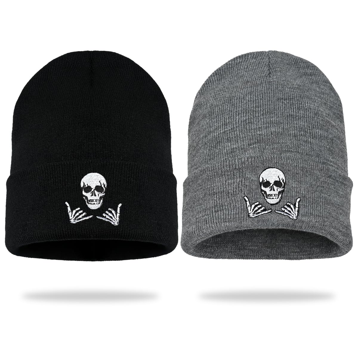 Embroidered Beanie for Men Women Stretch Knited Winter Hat Warm Cuffed Skeleton Hat Skull Cap