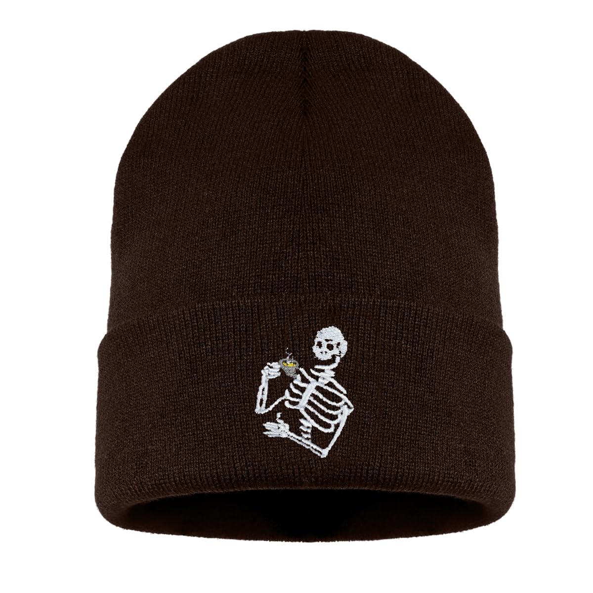 Embroidered Beanie for Men Women Stretch Knited Winter Hat Warm Cuffed Skeleton Hat Skull Cap
