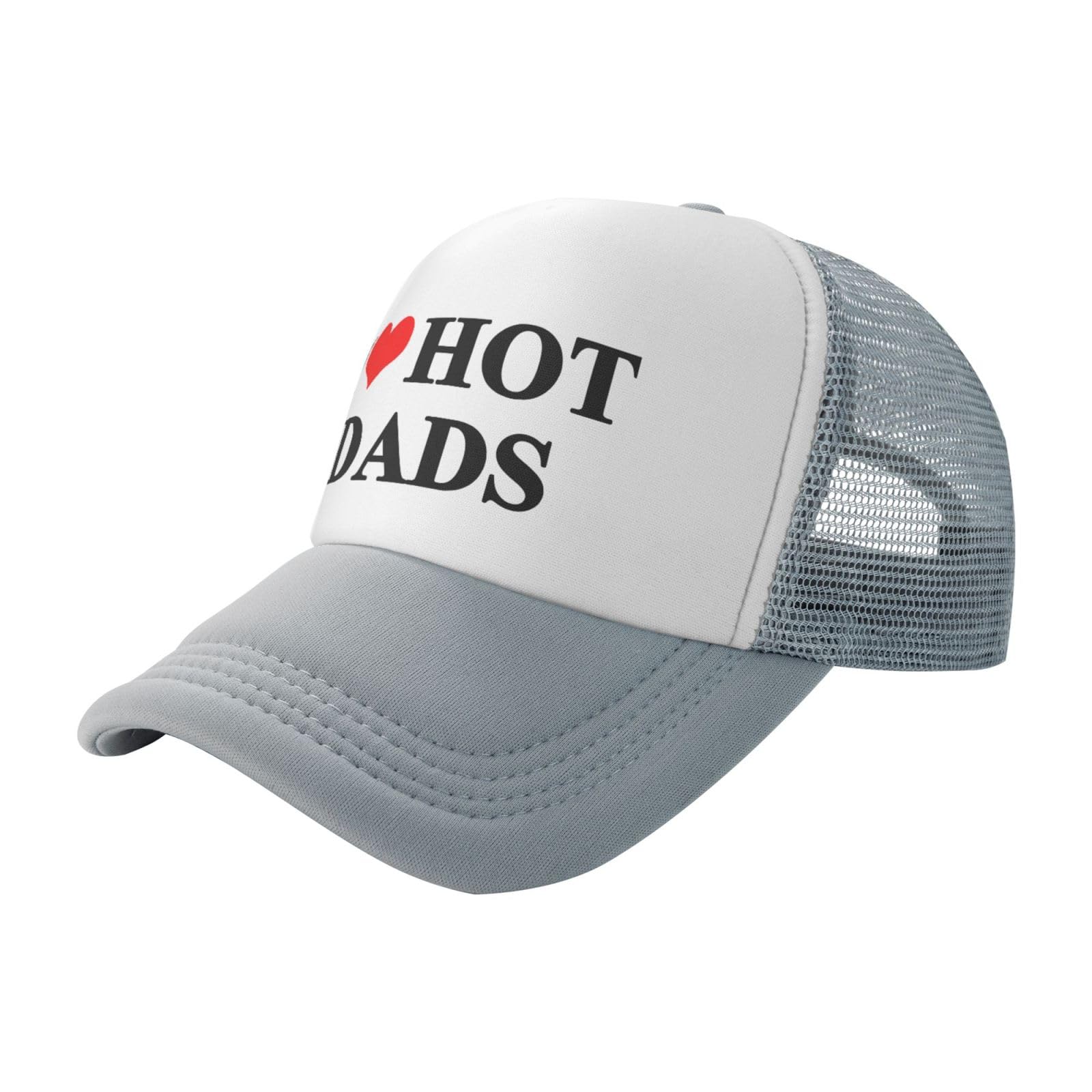 I Love Heart Hot Dads Funny Gag Trucker Hat for Adult Humor