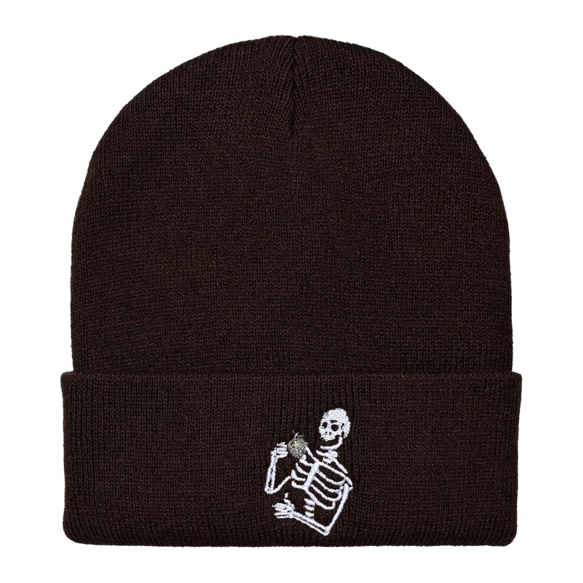 Embroidered Beanie for Men Women Stretch Knited Winter Hat Warm Cuffed Skeleton Hat Skull Cap