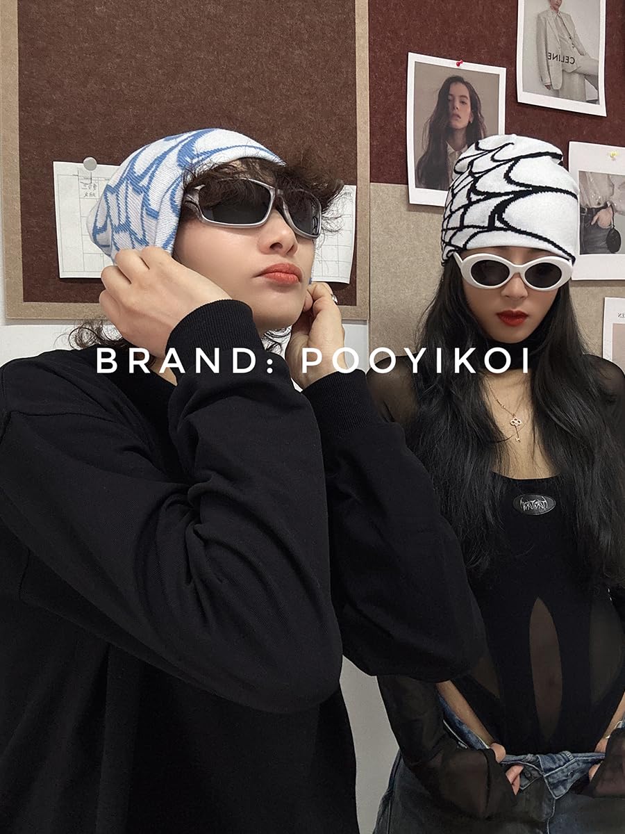 Pooyikoi Y2K Gothic Spider Pattern Wool Acrylic Knitted Hat Women Beanie Winter Warm Beanies Men Casual Skullies Outdoor