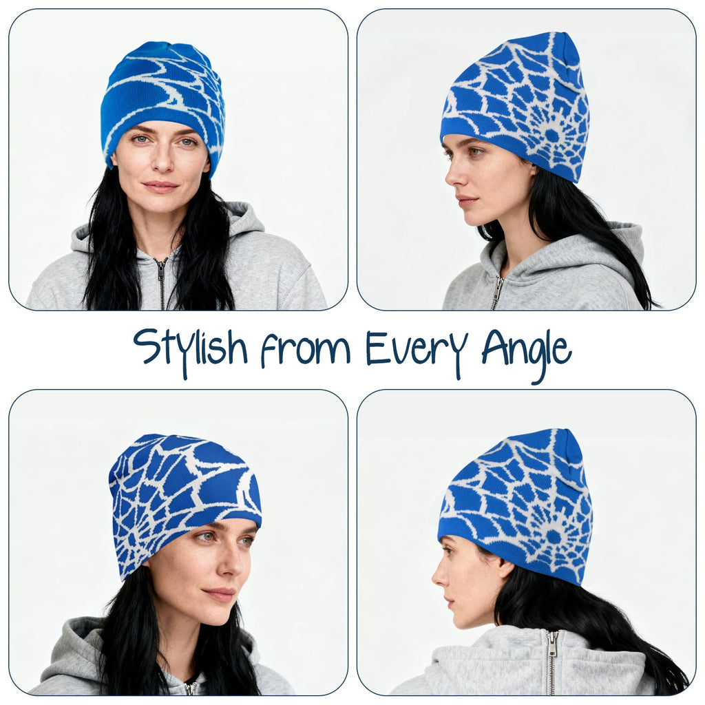 4Pcs Y2k Beanies Spider Web Pattern Acrylic Knitted Hats Casual Streetwear Beanies for Women Man Winter Outdoor