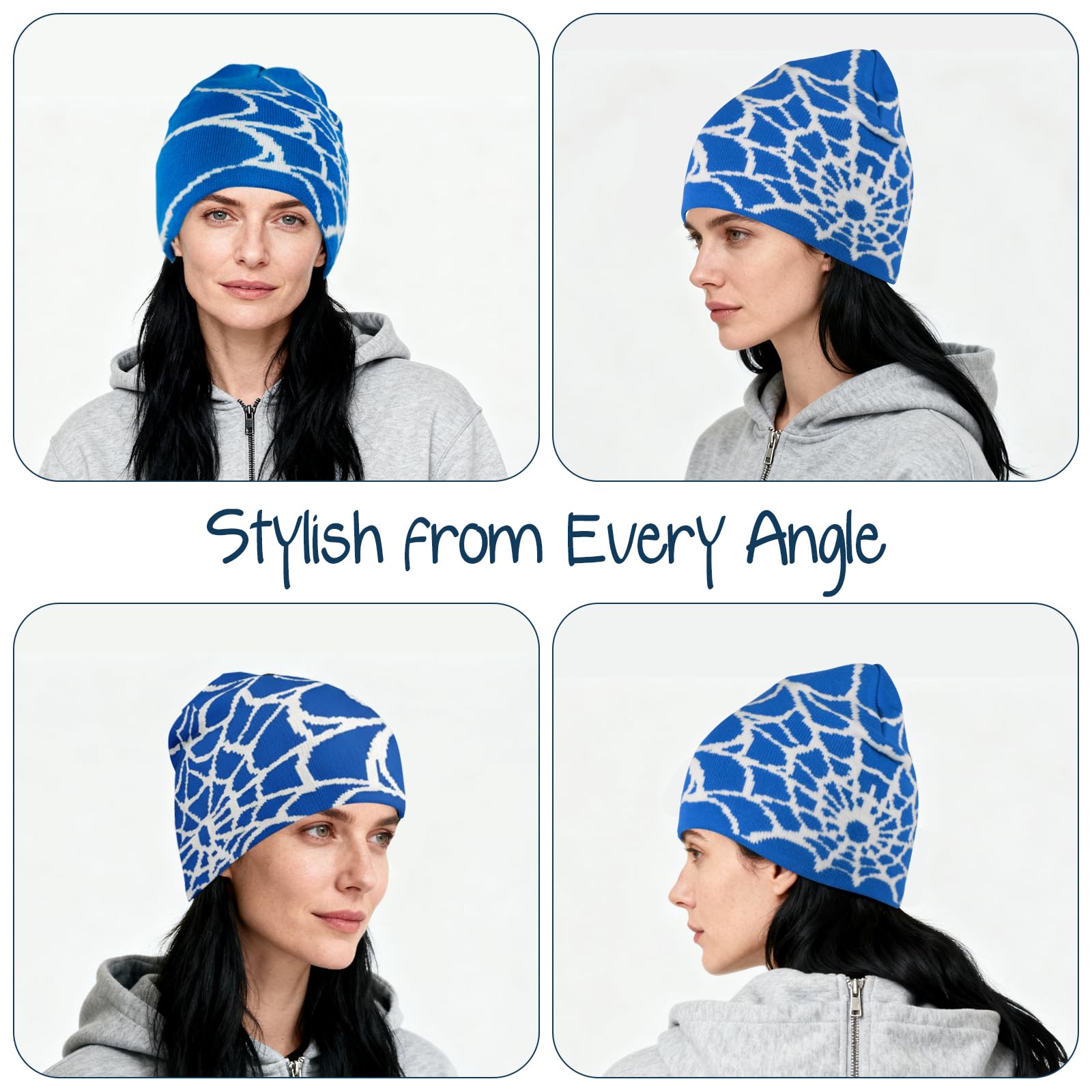4Pcs Y2k Beanies Spider Web Pattern Acrylic Knitted Hats Casual Streetwear Beanies for Women Man Winter Outdoor