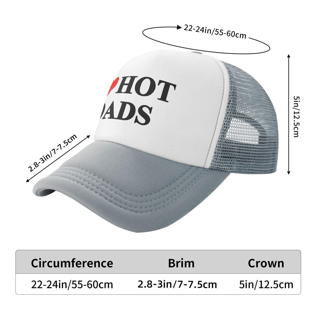 I Love Heart Hot Dads Funny Gag Trucker Hat for Adult Humor