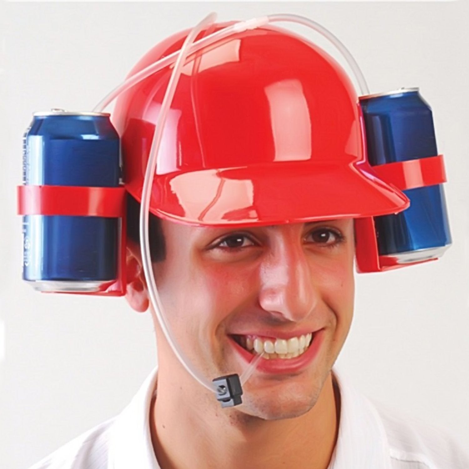 Novelty Place Drinking Helmet - Can Holder Drinker Hat Cap with Straw for Beer and Soda - Party Fun - Red/Yellow